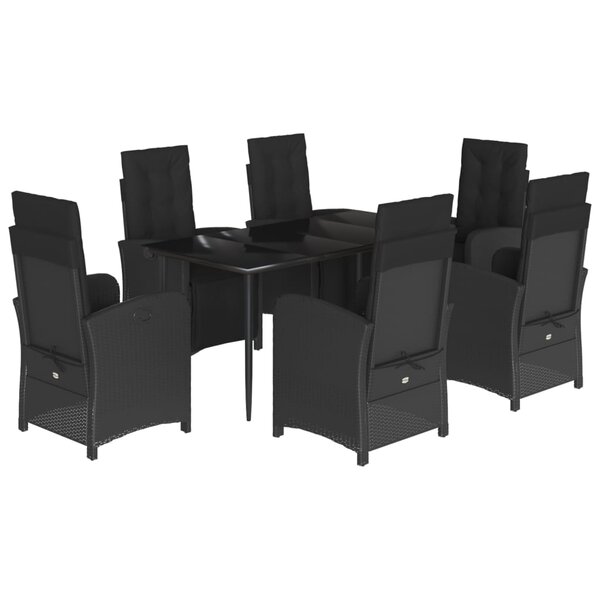 vidaXL Ensemble à manger de jardin coussins 7Pièces Noir Résine tressée