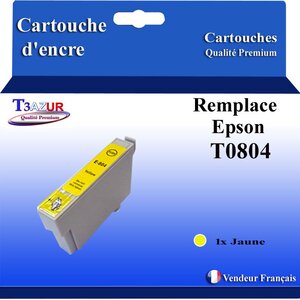 T3AZUR- Cartouche Compatible avec Epson T0804 remplace Stylus Photo R265 R360 R285 P50 R685 RX560 RX585 RX685 PX700W PX710W PX800FW PX810 PX650Jaune