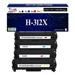 T3AZUR -4x Toners compatibles avec CF380X CF381A CF382A CF383A 312X pour HP LaserJet Pro 400 color MFP M476dn M476dw M476nw