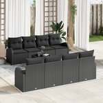 Set de Canapé de Jardin vidaXL 9 Pièces avec Coussins Noir Poly Rattan