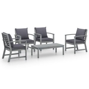 Salon de jardin meuble d'extérieur ensemble de mobilier 5 pièces avec coussin bois d'acacia solide gris 02_0016292