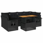 vidaXL Salon de jardin 7 Pièces avec coussins noir résine tressée