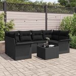 vidaXL Ensemble de canapé de jardin 7 Pièces Noir Poly rotin