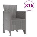 Ensemble de salle à manger de jardin de 17 pièces gris clair en poly rattan