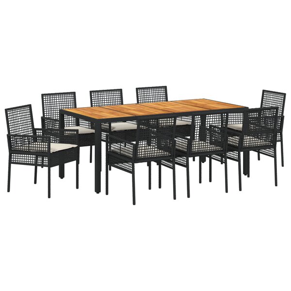 vidaXL Ensemble de salle à manger de jardin 9 pièces avec coussins en poly rattan noir