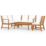 Salon de jardin meuble d'extérieur ensemble de mobilier 5 pièces avec coussin crème bois d'acacia solide 02_0016294