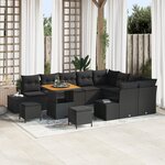 vidaXL Ensemble de sofa de jardin 12 pièces avec coussins Noir Poly rotin Acacia