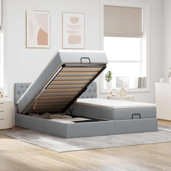 VidaXL Cadre de lit ottoman et matelas gris clair 200x200cm tissu