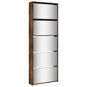 vidaXL Armoire à chaussures miroir 5 niveaux chêne fumé 63x17x169 5 cm