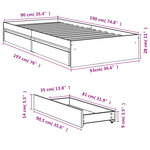vidaXL Cadre de lit et tiroirs sonoma gris 90x190 cm bois d'ingénierie