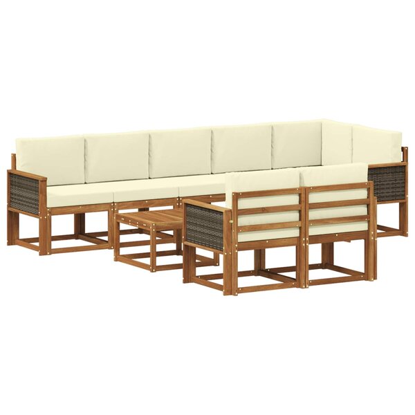 vidaXL Ensemble de canapés d'extérieur 9 pc Naturel et Crème Polyester
