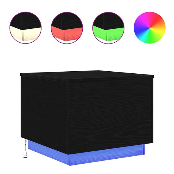 vidaXL Table basse avec lumières LED chêne noir 50x50x40 cm