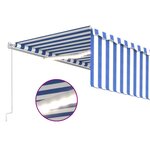 vidaXL Auvent rétractable manuel avec store et LED 5x3 m Bleu et blanc