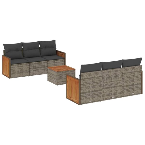 vidaXL Salon de jardin avec coussins 7 Pièces gris résine tressée