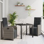 Ensemble de salle à manger de jardin vidaXL 3 pièces avec coussins gris polyrotin