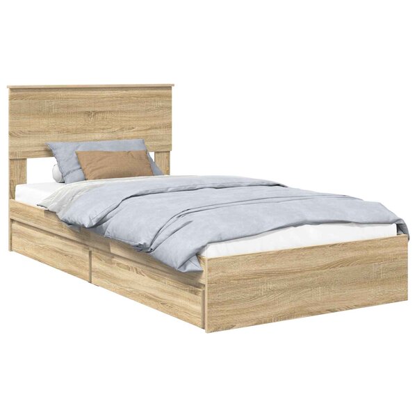 vidaXL Lit de Rangement Chêne Sonoma 100 x 200 cm Bois d'ingénierie
