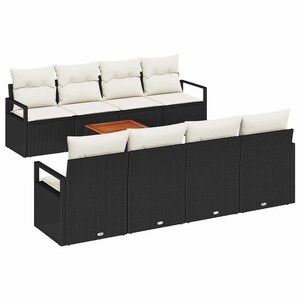 vidaXL Ensemble de canapé de jardin avec coussin 9 Pièces Noir Poly rotin