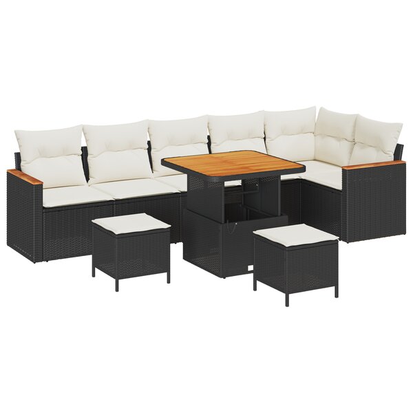vidaXL Ensemble de canapé de jardin 9 pièces avec coussins en rattan poly noir Acacia