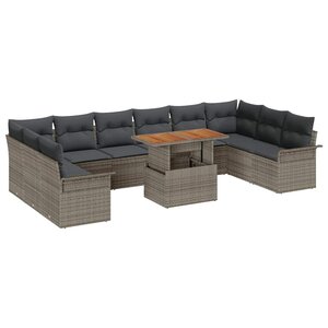vidaXL Ensemble de canapé de jardin avec coussin 11 Pièces Gris