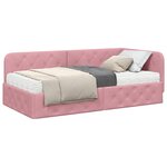 vidaXL Cadre de lit d'angle avec matelas Rose 90 x 200 cm Velours
