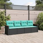 vidaXL Salon de jardin 4 Pièces avec coussins noir résine tressée