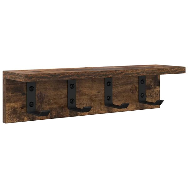 vidaXL Porte-manteau mural avec étagère Chêne fumé 40 x 10.5 x 10.5 cm