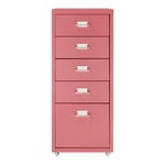 Caisson de bureau armoire meuble de rangement à roulettes avec 5 tiroirs 69 x 28 x 41 cm rouge pastèque 03_0009107