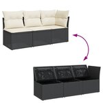 vidaXL Canapé de jardin avec coussins 3 places noir résine tressée