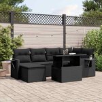 vidaXL Salon de jardin 7 Pièces avec coussins noir résine tressée