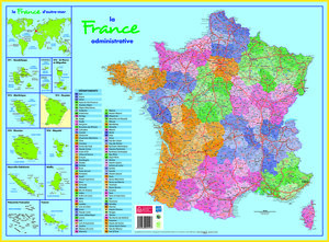 Sous-main carton rigide 'Carte France Administrative' 40,5 X 55 cm BOUCHUT