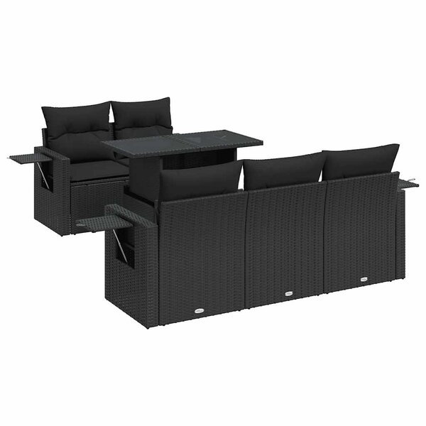 vidaXL Salon de jardin 6 Pièces avec coussins noir résine tressée