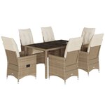 vidaXL Ensemble à manger de jardin et coussins 7 Pièces beige poly rotin