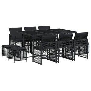 vidaXL Ensemble à manger de jardin 11 Pièces coussins noir résine tressée