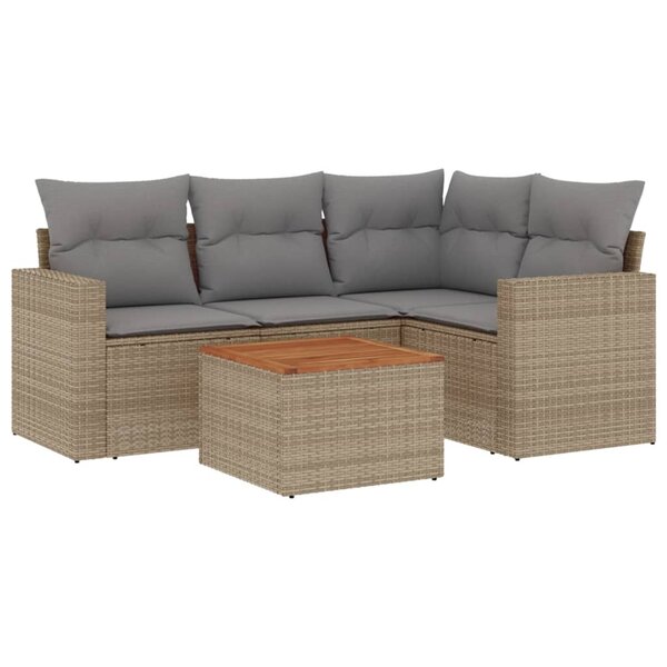 vidaXL Salon de jardin avec coussins 5 Pièces beige résine tressée