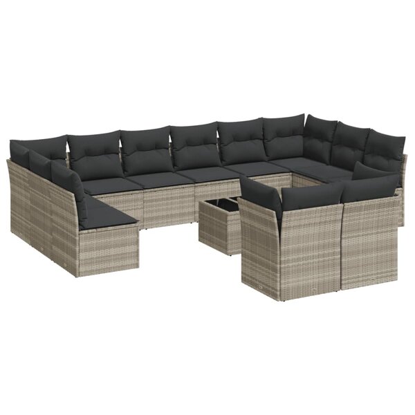 vidaXL Salon de jardin avec coussins 13 Pièces gris clair résine tressée