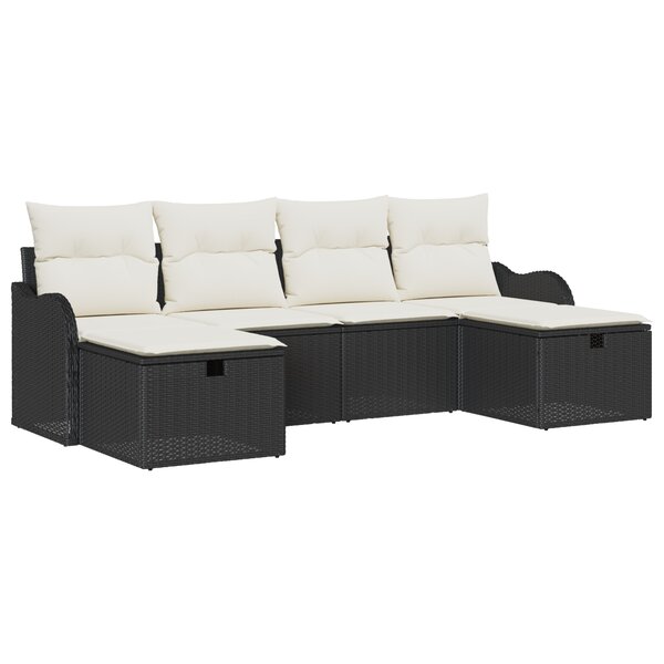 Ensemble de Canapé de Jardin vidaXL 6 Pièces avec Coussins Noir Rotin Poly