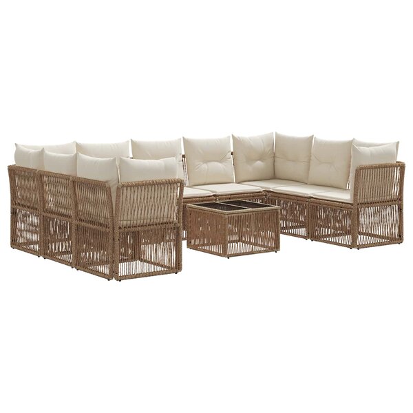 vidaXL Ensemble de canapé de jardin 10 Pièces Beige polyrotin