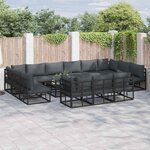 vidaXL Ensemble de canapé de jardin avec coussin 14 Pièces Noir Aluminium
