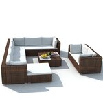 vidaXL Salon de jardin 10 Pièces avec coussins Résine tressée Marron