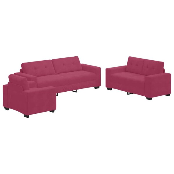 vidaXL Ensemble de Canapés 3 Pièces Bordeaux 221 x 78 x 80 cm Velours