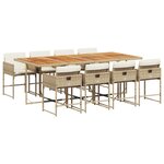vidaXL Ensemble à manger de jardin et coussins 9 Pièces beige Poly rotin