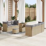Canapé de Jardin 10 Pièces avec Coussins Beige Polyrattan Acacia