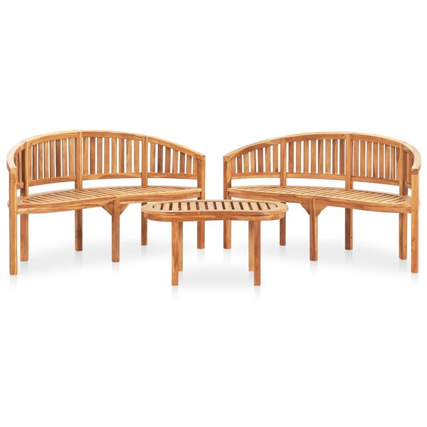 vidaXL Salon de jardin 3 Pièces en forme de banane Bois de teck solide