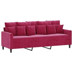 vidaXL Canapé à 3 places Rouge bordeaux 180 cm Velours