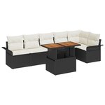 vidaXL Ensemble de salle à manger de jardin 7 pièces avec coussins noir poly rattan acacia