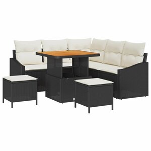 vidaXL Ensemble de canapé de jardin avec coussin 8 Pièces Noir Poly rotin