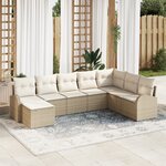 vidaXL Ensemble de Canapé de Jardin 8 Pièces Avec Coussins Beige Poly Rattan