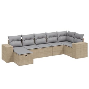 vidaXL Salon de jardin avec coussins 7Pièces mélange beige résine tressée