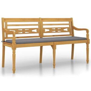 vidaXL Banc Batavia avec coussin gris 150 cm Bois de teck massif