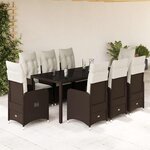 vidaXL Ensemble de bistro de jardin 9 Pièces coussins marron poly rotin